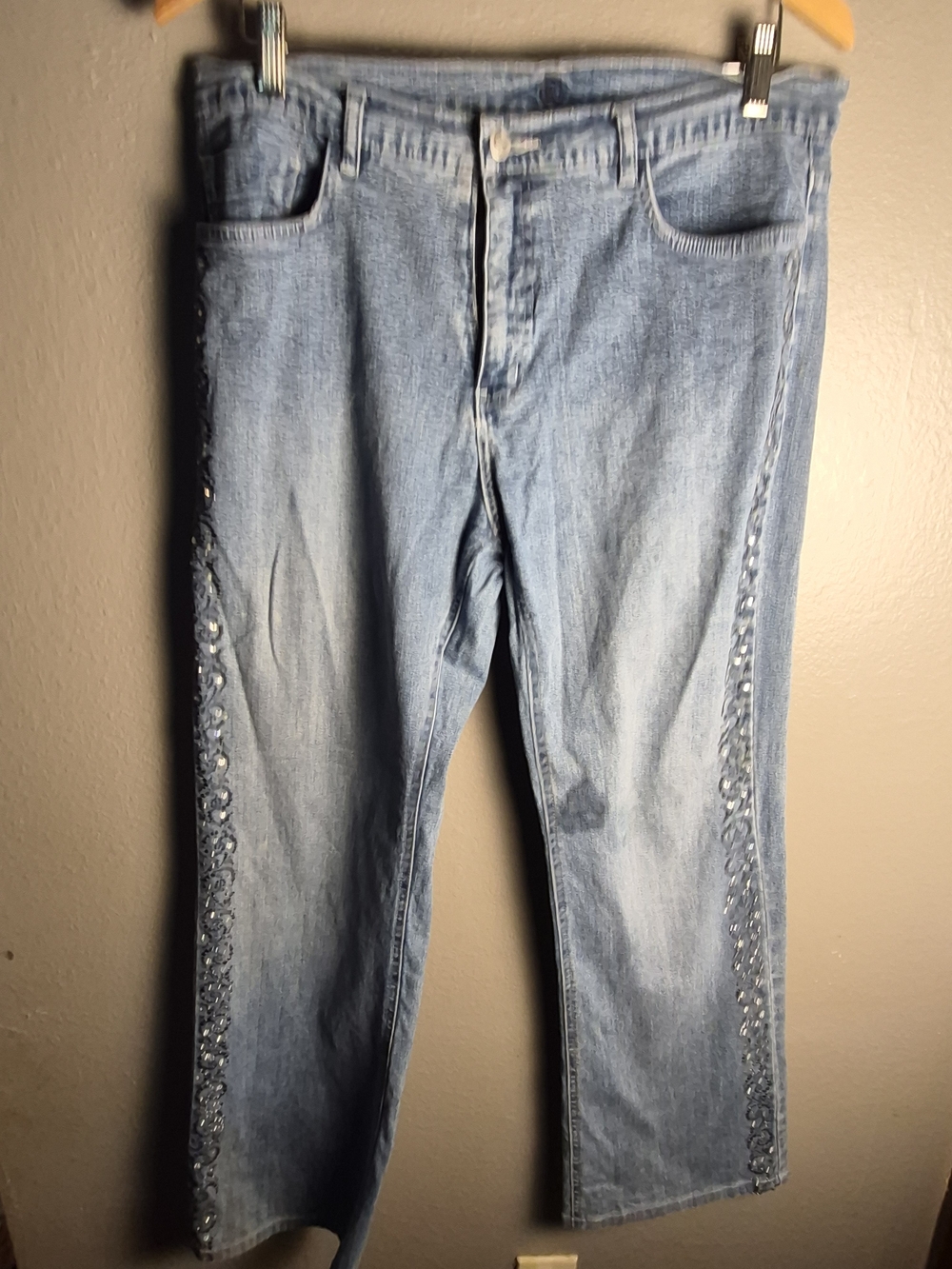 Christine Alexander Light Blue Straight-Leg Jeans with Side Embellishment